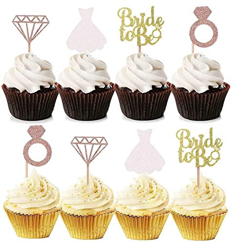 Bymivofun 24 Stück Glitter Braut Kuchendeckel, Bride to Be Diamond Ring Cupcake Toppers, für Brautparty-Zubehör, Jungge sellinnenabschied, Jungge sellenabschieds dekorationen