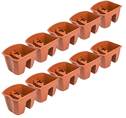PAFEN Lot de 10 jardinières suspendues - 24,5 x 28,5 x 20,5 cm - Pot de fleurs, pot de fleurs, pot de balcon, balustrade, terre cuite