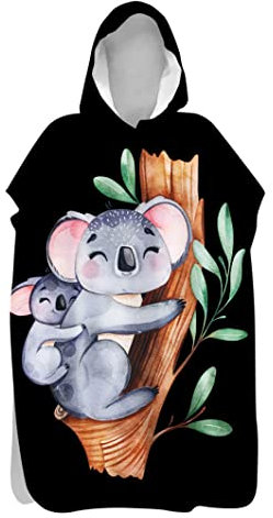 Surwin Serviette Poncho à Capuche Plage Adulte Poncho de Bain Surf en Microfibre Séchage Rapide Serviette à Changement Peignoir Piscine Robe pour Homme et Femme (Koala arboricole,80x145cm)