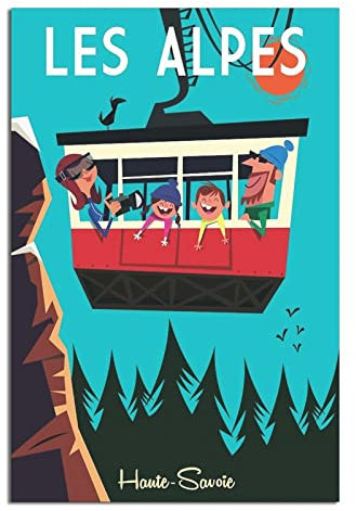 Alps Haute-Savoie Kabelauto Vintage Reiseposter Leinwand Kunst Wanddeko Poster Bild Druck Gemälde Poster Geschenk 30 x 45 cm
