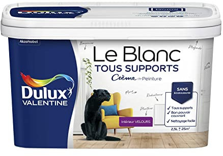 Dulux Valentine Le Blanc Tous Supports Crème de Peinture - Peinture Intérieure Murs, Plafonds, Boiseries et Radiateurs - Velours Blanc 2,5 L