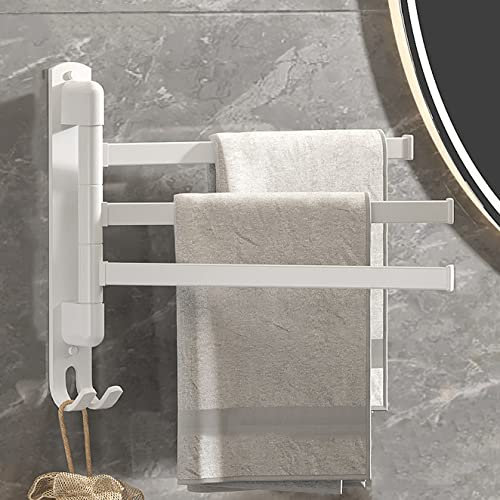 Porte Serviette, Accroche Serviette Salle de Bain, Porte Torchon sans Perçage, Auto-adhésif Porte Serviette Murale pour Salle De Bains ou Cuisine, Aluminium (Blanche - 3 Barre)