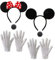 Adult Unisex Mickey & Minnie Mouse Fancy Dress Costume Set - 2x Mouse Ear Headband + 2x Nose + White Gloves - Halloween & Carnival Cosplay Theme Party Set