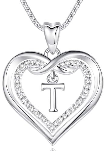 EUDORA Harmony Ball Kette mit Buchstaben T für Damen, Kupfer Versilbertes Herz Buchstabe T Alphabet Anhänger Halskette Schmuck mit Namen für Frauen, Geschenke für Mutter Tochter, 20 Zoll Kette