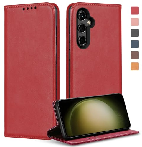 Vaki Handyhülle für Samsung Galaxy S23 5G Hülle mit Panzerglas Schutzfolie, Schutzhülle S23 Leder Wallet Kartenfach Standfunktion Stoßfest Klapphülle Hüllen Galaxy S23 5G Case Cover (Rot)