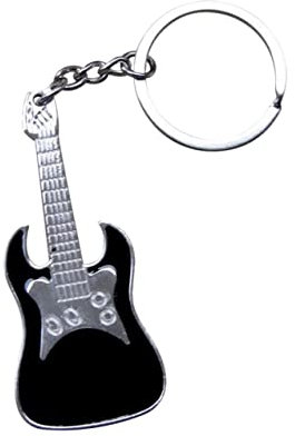 Porte-clés style guitare électrique noir et acier argenté.