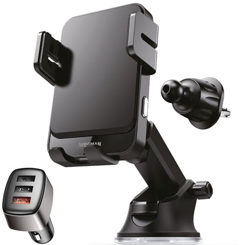 Wegman Handyhalterung Auto mit Ladefunktion 15W Qi | für Lüftung, Armaturenbrett & Windschutzscheibe (inkl Ladegerät & USB C Kabel), MagSafe Autohalterung, KFZ Handy Halterung