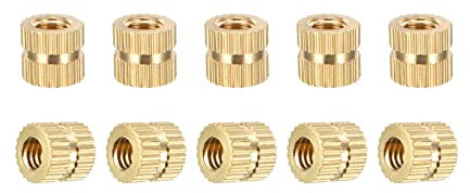 DTGN M4x6x6mm(IDxLxOD) Knurled Insert Nuts - 50 Pack - Good for Plastic Shells - Brass Blind Female Thread Heat Set Inserts Embedment Nut