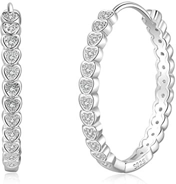 PABBEU Sterling Silver Hoop Earrings Heart Silver Hoops Earrings for Women Hypoallergenic Lightweight Small Hoop Earrings with Cubic Zirconia Small Silver Hoops Earring for Women Girls 15/20/30/40mm