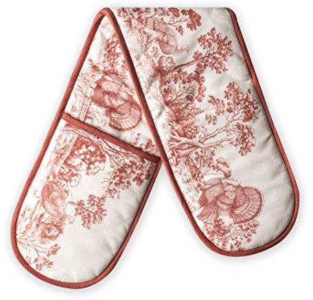 Maison d' Hermine Double Oven Mitts 100% Cotton 18 cm x 89 cm Double Oven Mitt Heat Resistant BBQ Cooking Gloves with Loop, Baking, Grilling, Home, Kitchen, Handling Hot Pans (Holy Jouy - Red)