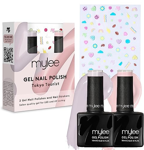 Mylee Tokyo Tourist Set Smalto per Unghie Gel Semipermanente con Adesivi per Nail Art 2x10ml UV/LED Nail Art Manicure Pedicure per Uso Professionale e Domestico - Lunga Durata e Facile da Usare