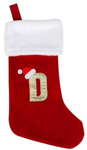 VEYLIN Christmas Stockings with Letters- 20 Inch Plush Christmas Stockings Large Embroidered Stockings Xmas Stockings for Kids/Adult Red Letter(D)