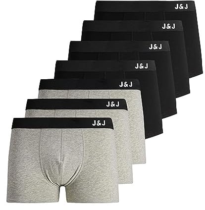 JACK & JONES Male Boxer Shorts Pack of 7, Pack of 7 (4 x black, 3 x light grey melange), XS