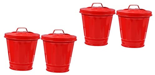 ABOOFAN 4 pcs Bin Canred Compost Planter Red Kitchen Lids Garbage Home Pen Desktop Flowerpots Rubbish Tabletop Buckets Baskets Pails Trash Galvanized Decorative Small Lid Vintage