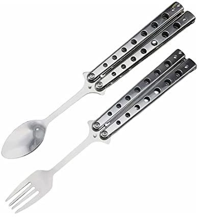 Myqqhbs 1 Set Spoon and Fork Set Stainless Steel Cutlery Butterfly Fork and Spoon Set Outdoor Foldable Utensils for Kitchen BBQ