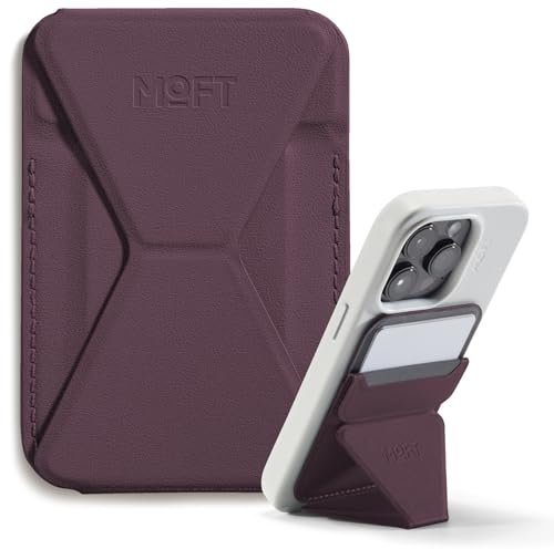 MOFT MagSafe Wallet Stand for iPhone 16/15/14/13/12 Series Compatible with MagSafe, MOVAS Vegan Leather Magnetic Phone Stand with 3 Viewing Angles, 2 Cards Holder (Blackberry)