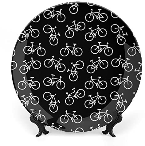 Bike Pattern Bone China Plate with Stand Round Decorative Plate Vintage Home Wobble Plate