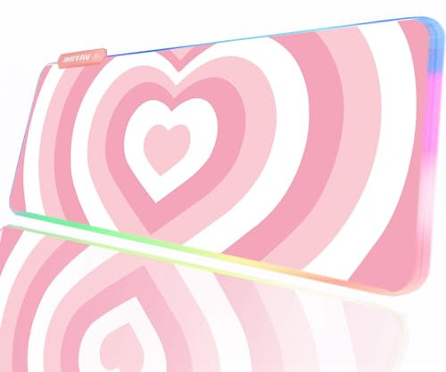 JMIYAV Pink RGB Gaming Mouse Pad PC XL Large Extended Glowing Led Light Up Desk Pad Non-Slip Rubber Base Computer Keyboard and Mouse Pad Cool Cute Mousepad Mat 80 * 30cm love001