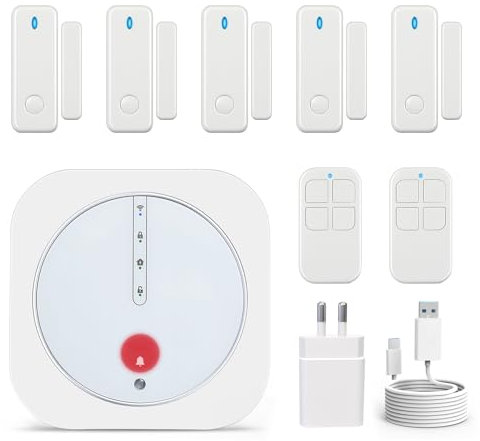 UMEIMA Kit Alarma casa, 5G WLAN Sistema de Alarma para casa con Sirena de 120DB, Controles Remotos y Sensor de Puerta/Ventana, Compatible con Alexa – Ampliable