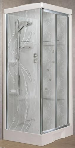 Novellini New Holiday SF Hammam 100 x 80 cm Duschkabine Multifunktions Öffnung Faltenbalg Mechanische Mischbatterie Glas Aqua Profil Silber reversibel Whirlpool Sauna Stange hoch 225,5 cm
