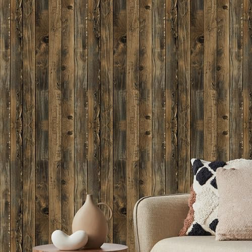 AMIGO Goldbraun und Blau Holzplanken-Effekt Selbstklebend Tapete für Schränke Möbel Abziehen und Aufkleben Vinyl-Folie Abnehmbar Wandaufkleber Rolle für Küche Schlafzimmer Garderobe Tür 44.5x1000cm