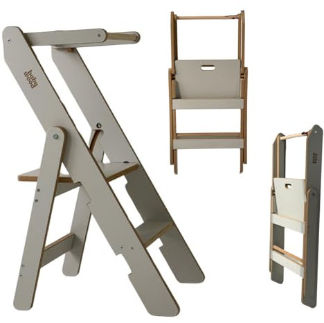 Lernturm Klappbar aus Holz, Lernturm faltbar, Küchenturm aus Holz, Klappbarer Küchenhelfer, Lerntower Montessori, Kleiner Lehrturm (grau)