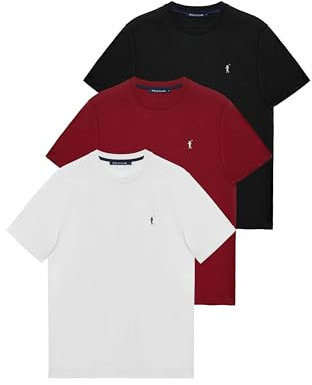 Polo Club Pack de 3 Camisetas Básicas Blanco, Burdeos y Negro - Manga Corta - Logo Bordado - Camiseta de Hombre