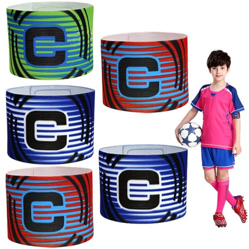 Kapitänsbinde,5 Stk Fußball Armbinde,Verstellbare Spielführerbinde, Armbinde des Kapitäns,Kapitänsbinde Kinder Fussball,Armbinde Elastic Kapitäns Armbinden Klettverschluss für Kinder Erwachsene Junior