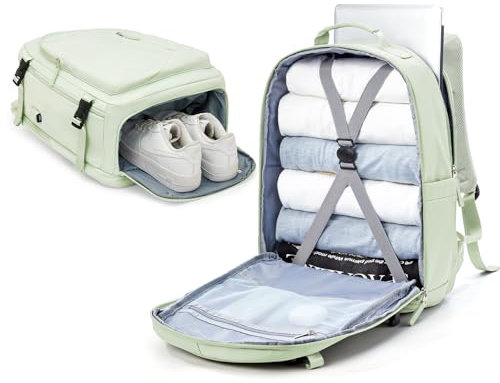 suradar Mochila 45x36x20 Easyjet, Mochila Viaje Cabina Avion con Compartimento para Zapatos, Debajo del Asiento Mochila Equipaje de Mano, Bolsa de Viaje Hombre Mujer Verde Menta