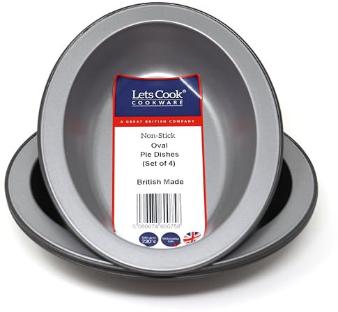 Lets Cook Cookware Oval Pie Dishes, Set of 4, Air Fryer Compatible, British Made with PFOA & BPA Free Non Stick