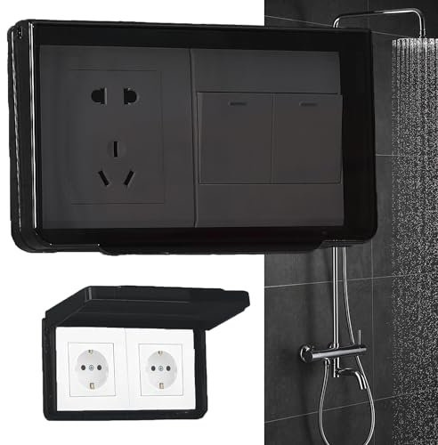Cubierta Toma Corriente, Tipo 86 Impermeable Caja Enchufes Pared para Enchufe Doble, Transparente Cubre Interruptor, Autoadhesivo Tapa de Enchufe para Baño, Cocina, Dormitorio y Exterior, 2 Piezas
