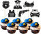 24 Stück Polizei Tortendeko Glitzer Polizist Cupcake Toppers Polizeiwagen Polizei Emblem Kuchen Deko für Polizei Thema Kinder Geburtstag Party Torten Dekoration Schwarz