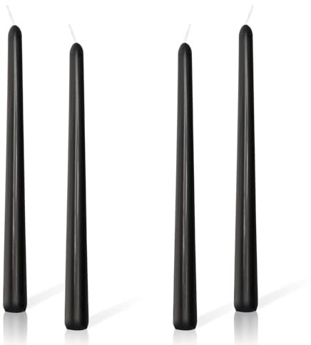 Spitzkerzen Schwarz, Höhe 25 cm ø 2,2 cm Brenndauer 7 Stunden Kerzen für Hochzeit Chanukka Halloween Valentinstag Weihnachten Geburtstag Party Dekoration 4 Stück