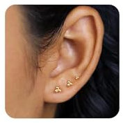 FUNEIA 3 Paar Ohrstecker Silber 925 Gold Set Ohrringe Damen Vergoldet Wasserfeste Ohrringe 925er Sterling Silber Stecker Hypoallergen Klein Zirkonia Herz Stecker Mehrere Ohrlöcher Schmuck