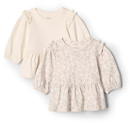 Amazon Essentials x Sofia Grainge Girls' 3/4 Sleeve Knit Top, Pack of 2, Ivory/Sketch Floral, 3 Years