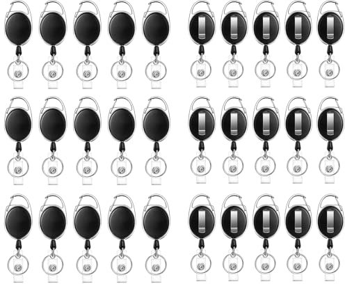 JEFURE Portachiavi Retrattile Confezione da 30, Porta Badge Allungabile con Clip da Tasca, Portachiavi Allungabile con Cordino Estensibile da 63 cm, Portachiavi Estensibile per Portadocumenti e Chiavi
