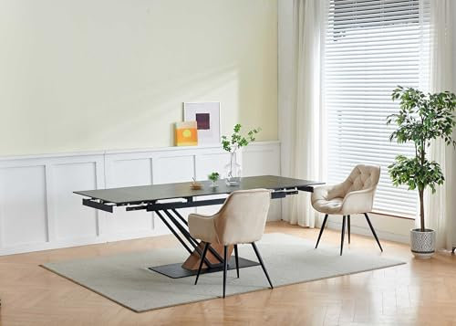 Möbelmeister M&M Moderner ausziehbarer Esstisch aus schwarzem Marmor – 160-220cm