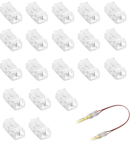 Wonvify 20PCS Conector Tira LED 2 pin 10mm, Conector Rápido de Luz de Cinta LED, Empalme Tira LED sin Soldadura, para Monocromática SMD 5050/5630 de 10mm Ancho