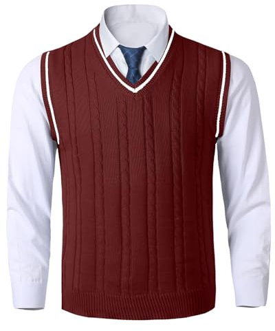 Pullunder Herren, Ärmellose Elastizität Strickwesten Elegant Warm Weste Gentleman Einfarbig Trachtenweste Komfortabel Weich Mode Pullunder V Ausschnitt Vintage Classic Winterpullover Anzugweste