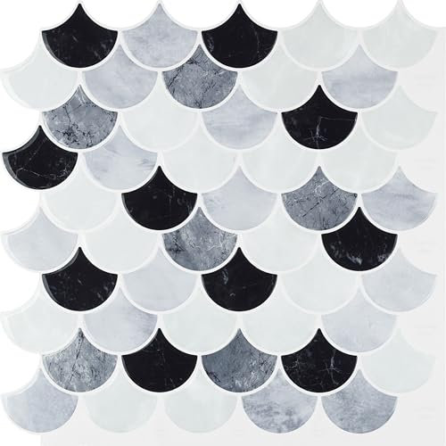 Wallercity Paraschizzi in vinile effetto marmo nero/bianco/grigio, per cucina, bagno, piastrelle in vinile effetto marmo, decorazione da parete, 3D, con trama testurizzata, per doccia, lavanderia, 10