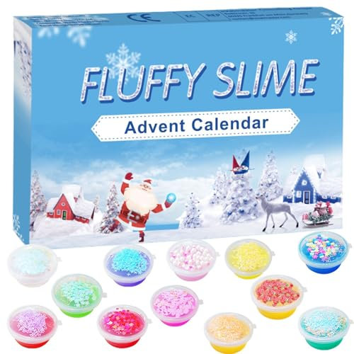 Adventskalender 2024, DIY Crystal Slime Weihnachts Countdown Kalender Set Slime Kit für Kinder, Slime Party Favors Xmas Stocking Stuffers 24 Tage Adventskalender Butter Slime Kit, Weihnachten DIY