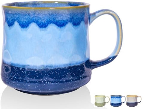 21 Oz Large Ceramic Coffee Mugs with a Large Handle,Big Tea Cup for Office and Home,Microwave and Dishwasher Safe,Hot Cold Drinking (Blue)