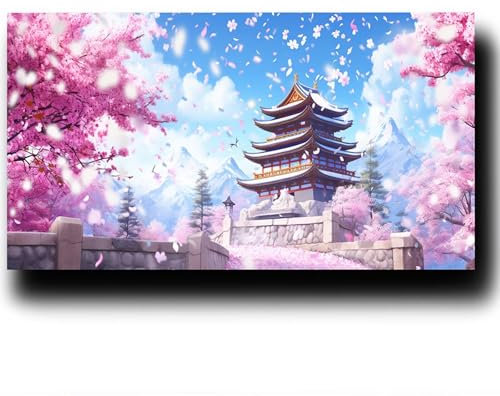 Malen nach Zahlen Erwachsene ohne Rahmen | DIY Handgemalt | KirschblüTe | Bastelset für Kinder und Erwachsene | Set inklusive Acrylfarben & Pinsel & Leinwand Bilder | Landschaft 30X60cm 2w-N-Y