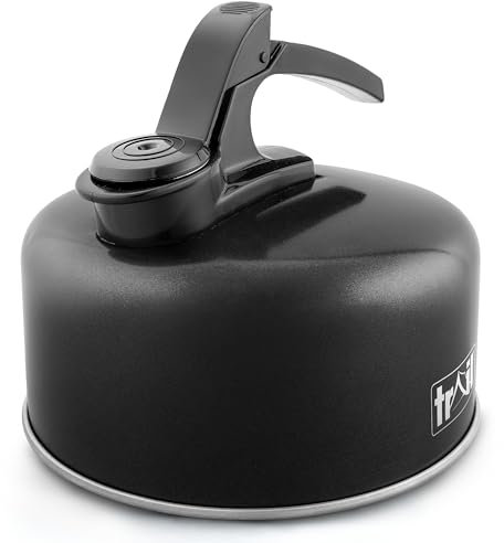 Trail 2L Whistling Kettle, Lightweight Durable Aluminium, Rust Resistant, Easy Pour Whistle Spout, Heat Resistant Handle, Fast Boil Stove Top Travel Kettle, Outdoor Hiking Backpacking, 0.25kg (Black)