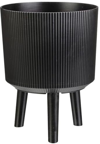 New Black Stylish Plastic Ribbed Design Tripod Legs Planter 24cm Flowers Plant Pot Planter Suitable For Indoor & Outdoor Use Perfect For Every Day Planting Home Decor -A46