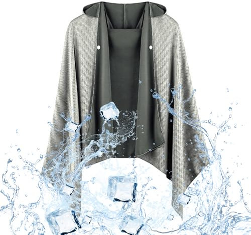 SilverChry Kühlender Umhang, Sonnenschutzumhang, Kühlender Hoodie für Bergsteigen, Kühlender Schal für Damen und Herren (DE/NL/SE/PL, Alphanumerisch, L, Regular, Regular, 1, Grau)