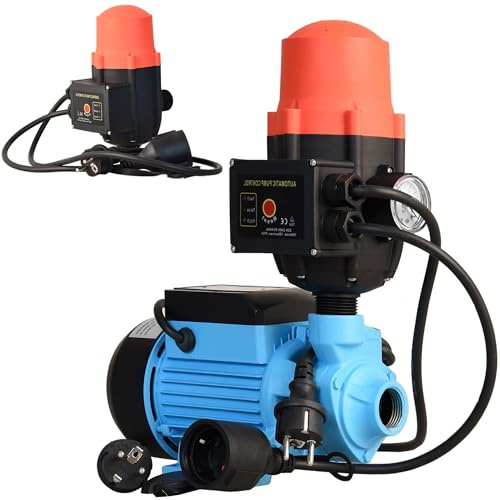 Wasserpumpe AQB 60 mit Elektronische Druckschalter BRIO - Pumpensteuerung - Gartenpumpe (370 W, 2100 l/h, Förderhöhe 39m) - Gußeisen - Einschaltdruck einstellbar - Hauswasserautomat Trockenlaufschutz