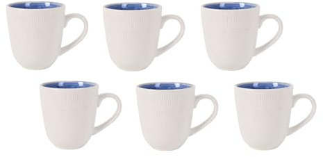 Juego de 6 Tazas de Café Espresso | Tazas de Cerámica con Enamel Mate en Color Crema | Set de Espresso, Cortado, Capuccino, Cafe Latte, Mokka - Hogar o Hosteleria (Capuccino Azul - 220 ml)