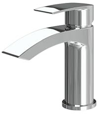 Arc Basin Mixer Tap – Chrome Finish Single Lever Bathroom Sink Mixer | Deck Mounted, Hot & Cold Water | Modern Compact Tap with Flexible Connectors (Curved)
