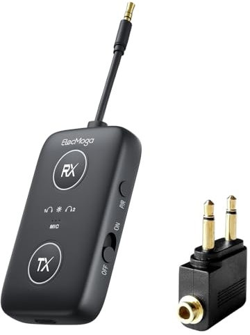 Bluetooth 5.4 Transmitter and Receiver, ElecMoga 2-in-1 Wireless Aux Bluetooth Adapter, Dual Connection, Low Latency, 3.5mm Jack Audio Transmitter for TV, Airplane, Car, Headphone, Speaker, Gym